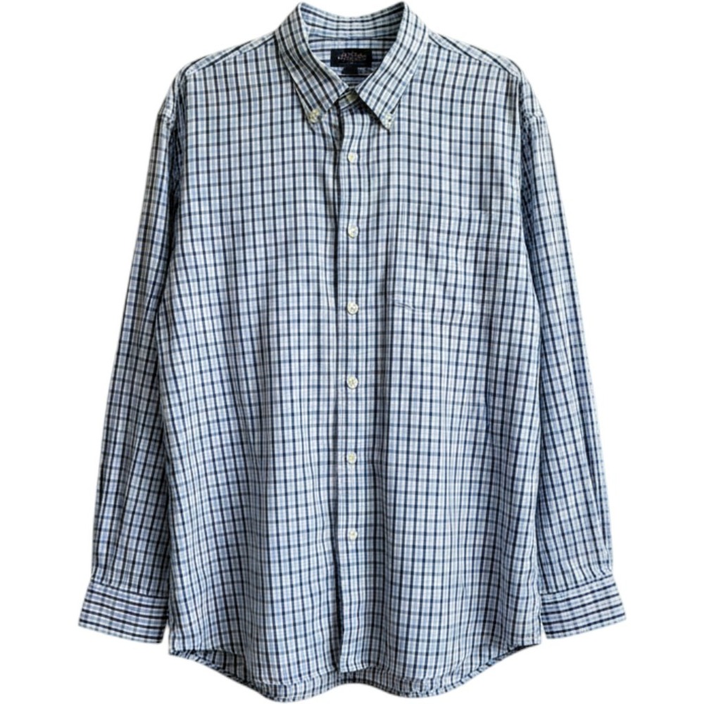 JCP Mens 2XLT Plaid Button Down Shirt Blue White 100% Cotton 2-Ply Long Sleeve